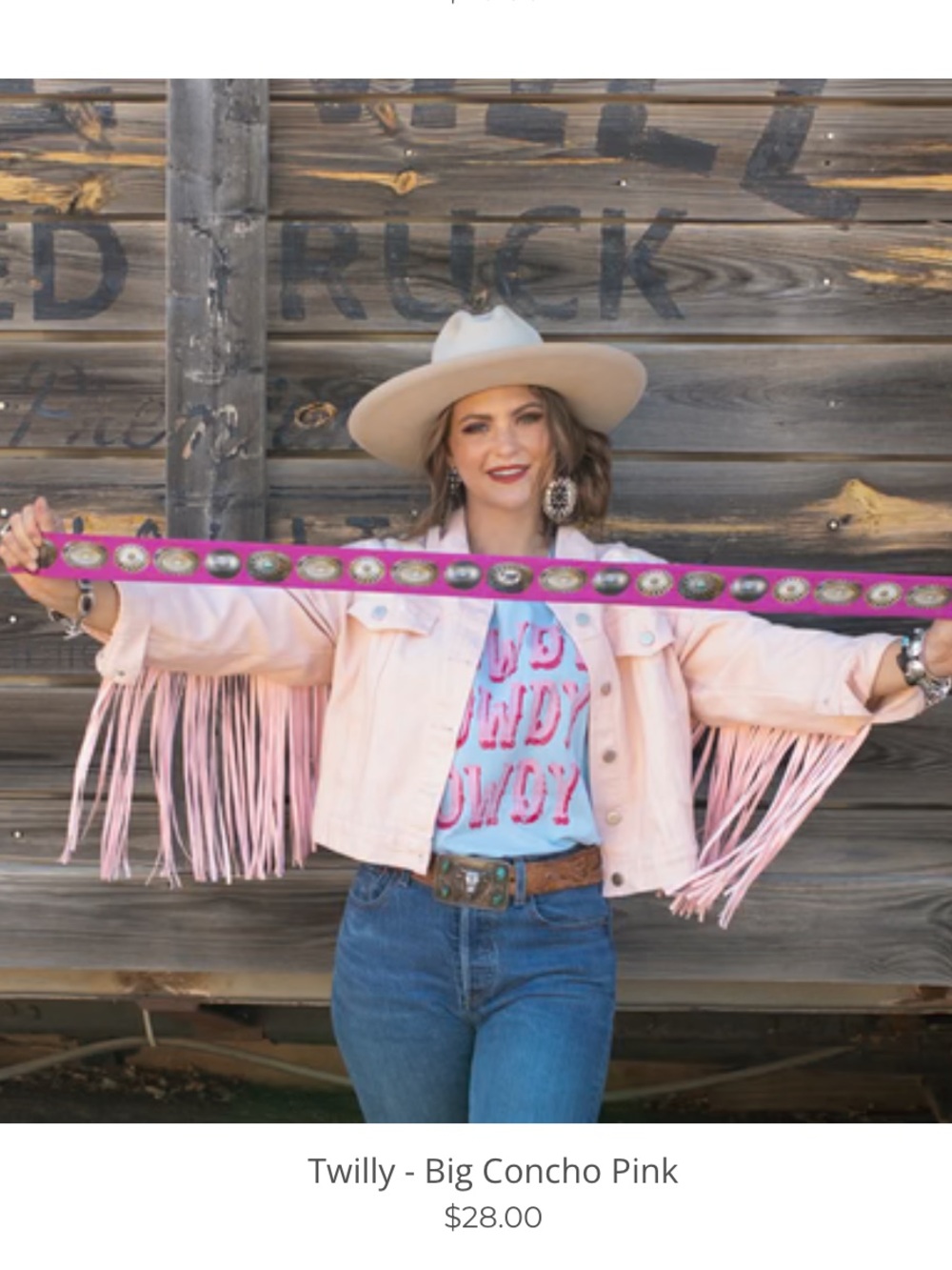 Fringe scarf twilly big concho in pink